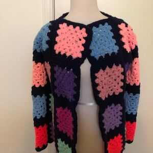 Colorful Crochet Patchwork Cardigan Sweater